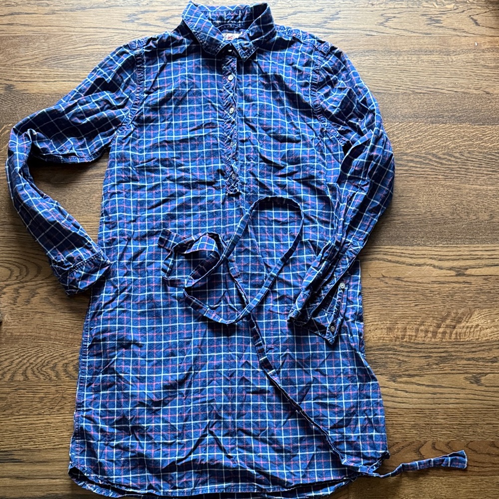 Faherty Blue Red plaid Shirt Dress with belt